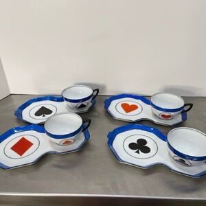 VTG Victoria Czechoslovakia China Card Deck tea snack plate set Heart Spade